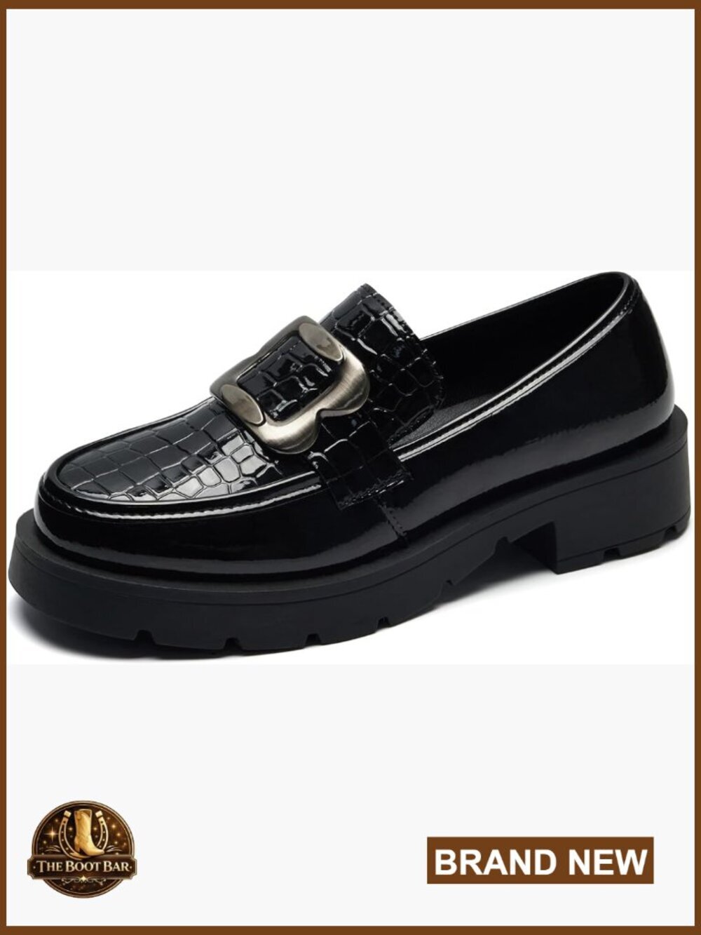 Patent/Matte Leather Platform Loafers, Chunky Heel Slip-On Dress Shoes for Work